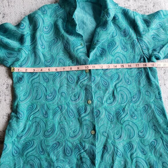 Hand made Vintage Bright Blue Paisley Blouse Top - Picture 6 of 13